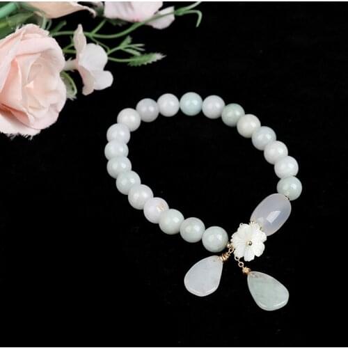 Natural Jade Emerald Agate Beads Bracelet Adjustable Bangle Charm Bracelet