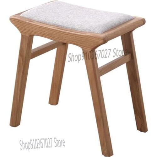 Japanese Style Solid Wood Low Stool Vanity Stool White Oak Dining Stool Household Soft Bag Makeup Stool Pu Cushion