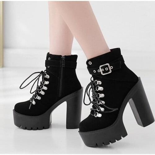 New Fashion Black womens thick-heeled Martin boots womens platform super high-heeled platform stage performance DS short boots
