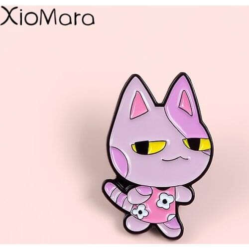 Adorable Bob Enamel Pins Cartoon Pink Cat Kitty Japan Game Animal Jewelry Custom Brooches Lapel Pins For Kids Friends Gifts