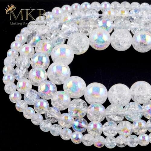 Wholesale White AB Snow Cracked Crystal Natural Stone Beads For Jewelry Making 6mm-12mm Spacer Beads Diy Bracelets Necklace 15"