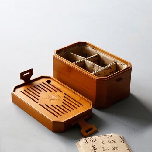 Portable Travel Bamboo Tea Set Box Tea Set Container Kung Fu Tea Tray For Wild Tea Party Outdoor Camping Enjoy The View