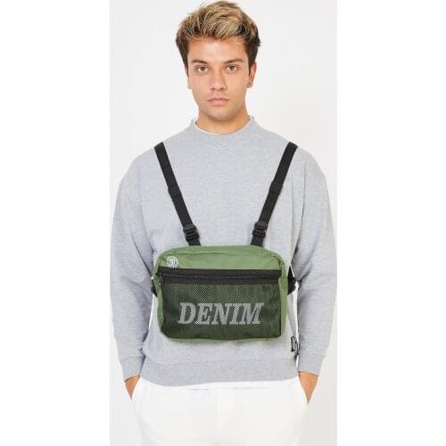 Mens Green Zippered Printed Waist Bag Fashion Waist Bag Mens Universal Sports Travel Chest Bag