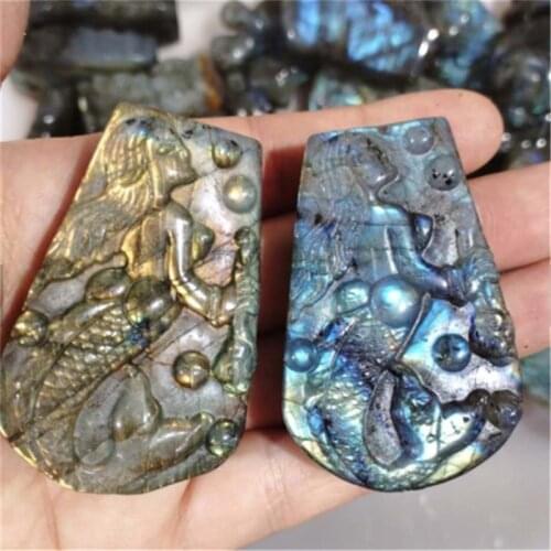 Natural gemstone quartz crystal blue flash labradorite carving animals healing stone for home decoration