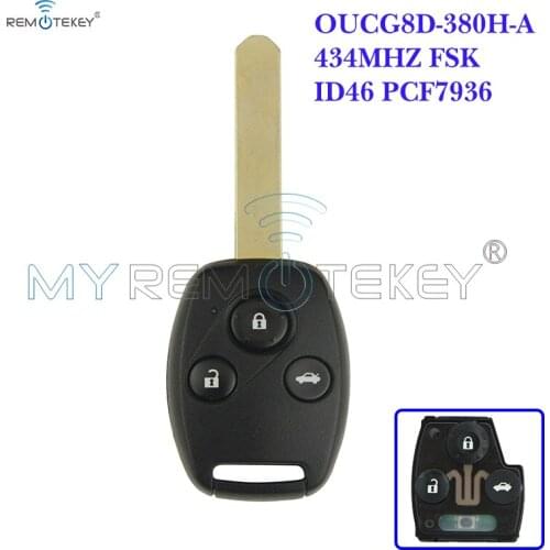 Remote head key 433.9mhz HON66 3 button OUCG8D-380H-A for Honda car key remtekey