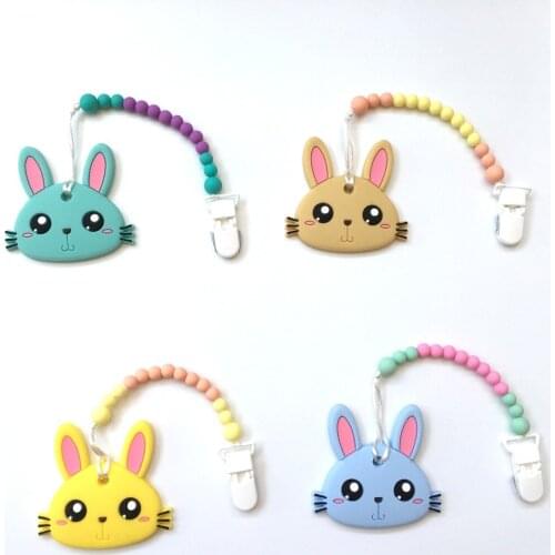 Silicone Rabbit Pacifier BPA Free Baby Teether Hand made Funny Colorful Bead Clip Holder Pacifier Clips Soother Chain For Baby