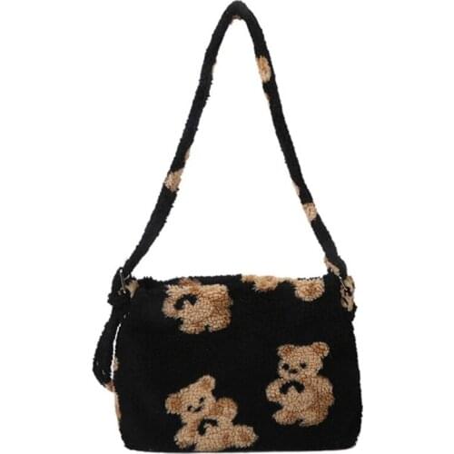 Women Lamb Like Fabrics Shoulder Crossbody Purse Fluffy Fur Bear Handbags 20CA
