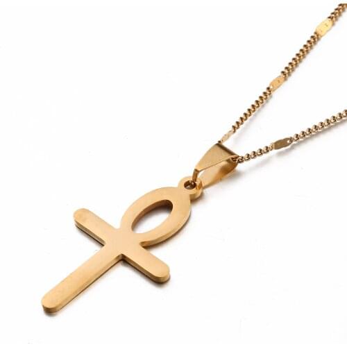 Stainless Steel Egyptian Cross Jewelry The Key of The Nile Ankh Cross Pendant Necklace