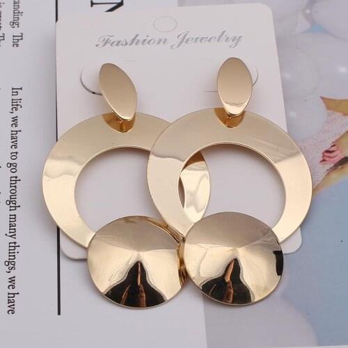 Women Earrings Exaggerated Large Statement Earrings Geometric Golden Color Metal Pendant Earrings Trend Fashion Jewelry E885