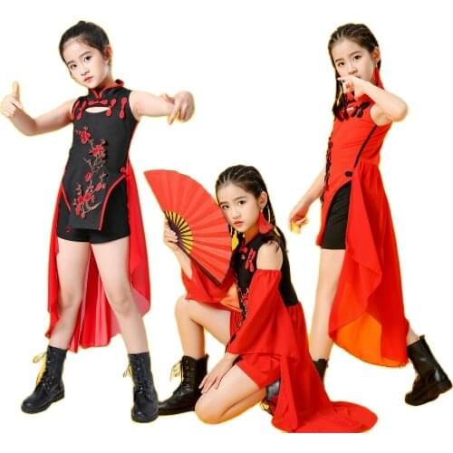 Chinese Style Cheongsam Jazz Dance Costume Hip Hop Street Suit Girl Model Catwalk Clothes Guzheng Performance Clothes