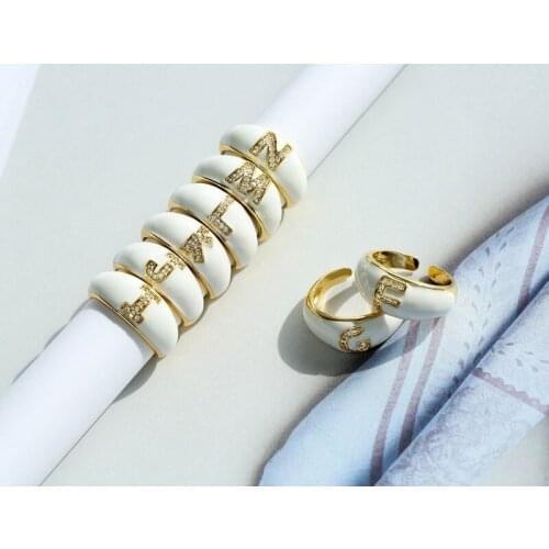 Hot sale colorful womens Initials A-Z letter finger rings for lady engagement band jewelry total initials 26 Alphabet set punk