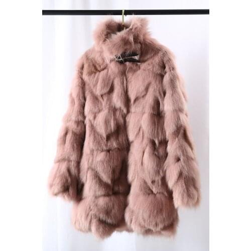 Full fur fox leg fur coat mid-length womens warm coat fox Fur Coat Winter Coat Commuter style for ladies Thick Outerwear