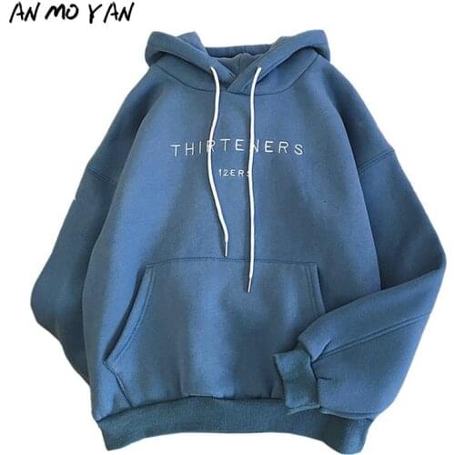 Winter Plus Velvet Womens Hoodie Long Sleeve Fashion Letter Embroidery Printing Harajuku Pullover Pocket Sweatshirt