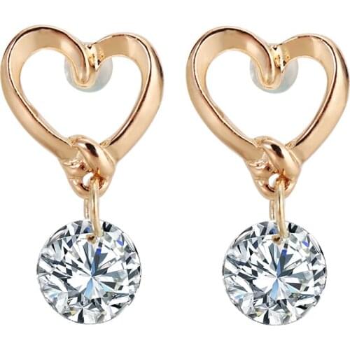 Simple Charm CZ Earring Metal Love Heart Stud Earring Jewelry For Women Trendy CZ Rhinestone Long Earring brincos femme