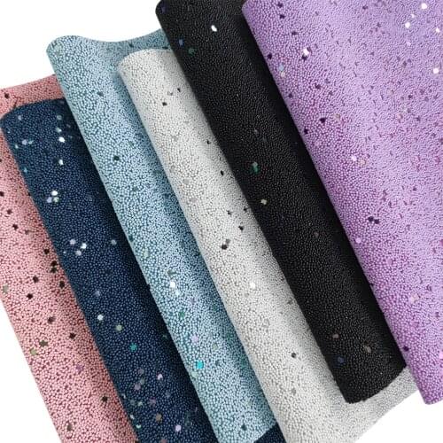 Solid Dark Color with Square Sequins Beads Glitter Faux Leather Fabric Sheet Twill Backing for Making Shoe/Bag/Handbag/Crafts