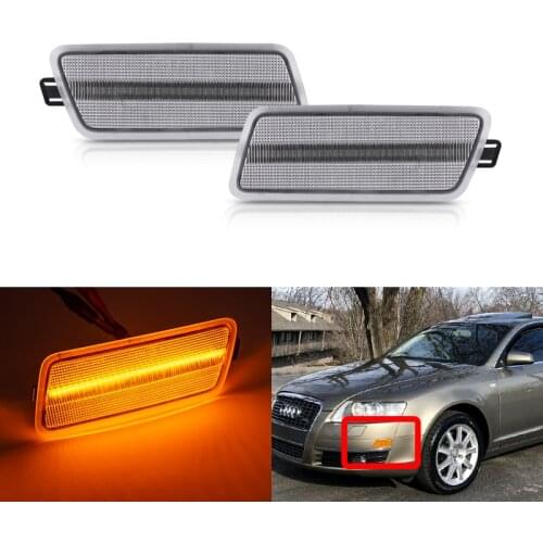 2x For Audi A6 C6 2005-2011 Clear Lens Front Bumper Amber Led Side Marker Lights Turn Signal Lamps