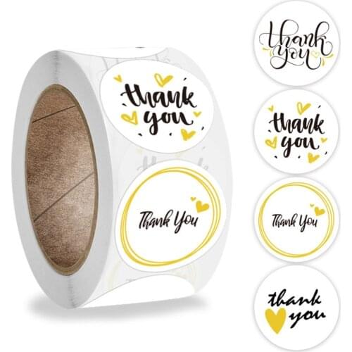 4 Designs Yellow Thank You Stickers Round Heart Scrapbooking Labels For Wedding Envelope Seal Handmade gift Stationery Sticker
