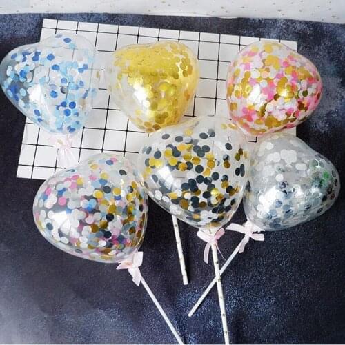 5pcs/lot 5inch Round Heart Shaped Confetti Balloon Cake Topper Decoration Baby Shower Birthday Wedding Party Cupcake Toppers