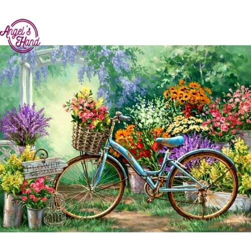 5D DIY diamond embroidery Bicycle in the garden diamond painting Cross Stitch full square Rhinestone mosaic decoration