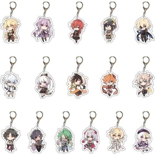 Anime Keychain Genshin Impact Venti Keqing Diluc Zhongli Character Model Beautiful Bag Pendant Decoration Fans Collect Props