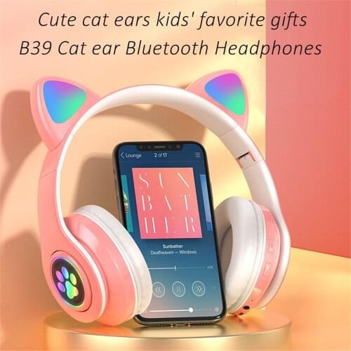 B39 Cat Ear Headphones CVC Noise Reduction Bass Bluetooth Helmet Wireless Earphones Kids Girl Headsets With Mic Music LED Gift
