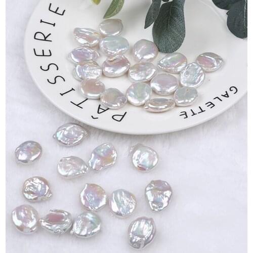 16mm Irregular Coin Shape Loose Bead Cultured Freshwater Kshi Pearl Beads No Hole For Jewelry Making