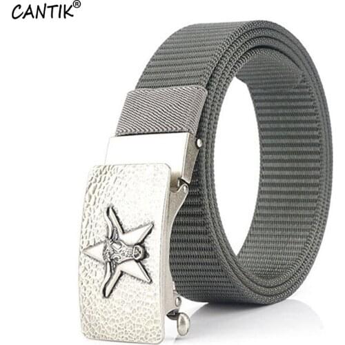 CANTIK Unique Cattle Head & Star Automatic Buckle Quality Nylon Belts Men Fashion Canvas Belt Accessories 3.5cm Width CBCA251