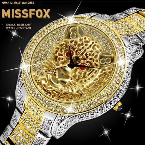 MISSFOX Tiger Watch Black Analog Quartz Watches Men Wrist Luxury Gold And Silver Quality Gent Role Watch Relojes Para Hombre