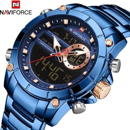 NAVIFORCE Luxury Sport Quartz Wrist watch Male Digital Analog Alarm Chronograph Watches for Men Stainless Steel Waterproof Clock