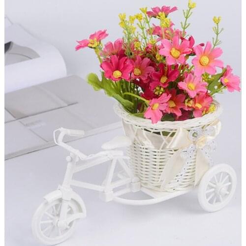 Flower Basket Float Vase Plant Stand Holder Tricycle Bike Design Organizer Pot Rattan Bicycle Storage Basket