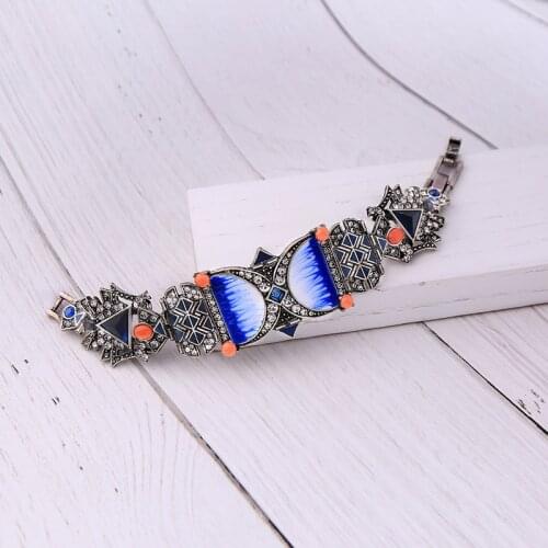 Statement Geometric Blue Enamel Bracelet Vintage Boho Jewelry ali express Chunky Bracelet Accessories for Women