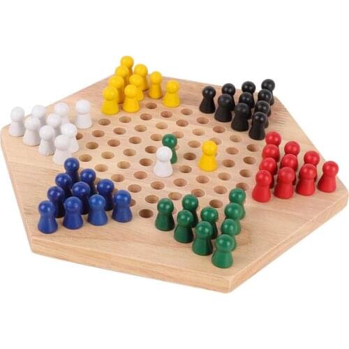 Hexagon Checker Game Set Chinese Checker Wooden Educational Board Kids Classic Halma Chinese Checkers Backgammon