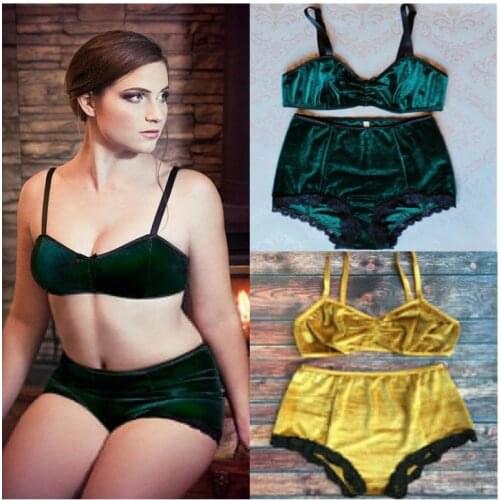 Women Casual Sexy Underwear Set Solid Color Deep V-Neck Bra Push Up Suede Lingerie High Waist Panties Suit Skin-Friendly S M L