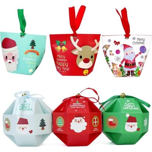5pcs Multiple Styles Christmas Gifts Boxes Santa Claus Elk Candy Box Bags With Handle For New Year Xmas Party Home Decor Navidad