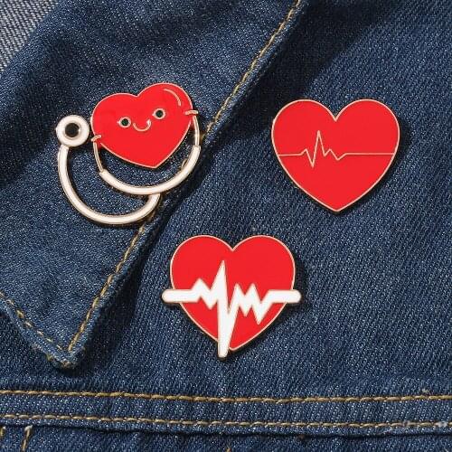 Cute Cartoon Enamel Brooches Jewelry Hospital Medical Lovely Stethoscope Electrocardiogram Badge Lapel Pins Accessory Gift