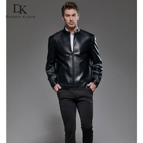 Men Genuine Leather Jacket Real Sheepskin Jackets Casual Short Black Stand Collar Pockets New Jacket for Man F8706