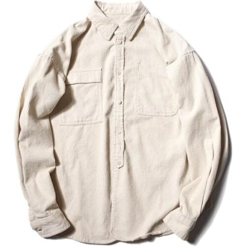 Autumn Solid Color Japanese Retro Corduroy Casual Mens Long-Sleeved Oversized Joker Shirt