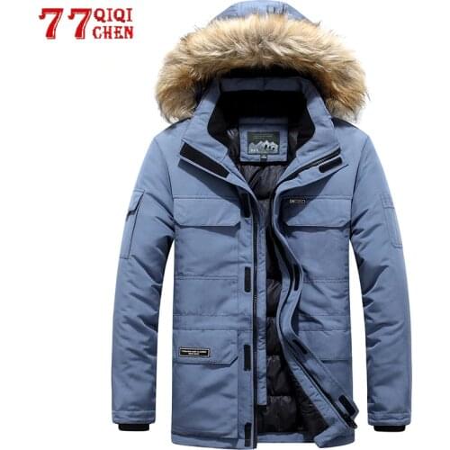 Mens Winter Jacket warm Thick Cotton Multi-pocket Hooded Jacket Male casual Fur Trim Coat mens Down jacket coat Plus size M-6XL