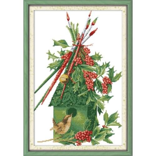 Joy Sunday New Arrival DIY Set Christmas Bird House 11CT14CT DMC Needlework Painting Cross Stitch Embroidery Kits for Home Decor