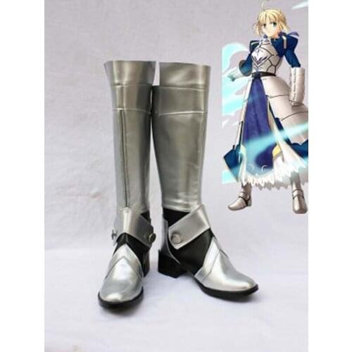 Fate Stay Night Cosplay Saber Silver Long Cosplay Boots Shoes Anime Party Cosplay Boots Custom Made Women Shoes