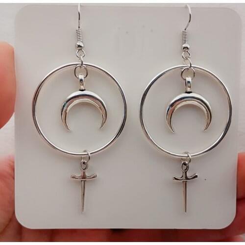 OCCULT MOON & DAGGER EARRINGS Magick Crescent Pagan Gothic Dangly Earrings
