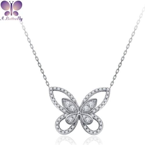 Fashion 925 Sterling Silver Butterfly Pendant Necklace High Quality Simulation Diamond Wedding Jewelry Birthday Gift