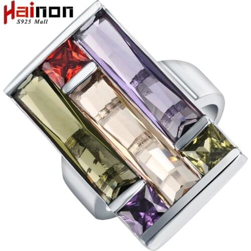 Silver plated square ring for women Distribution fashion jewelry luxury design with green purple red yellow cz rings jewelry