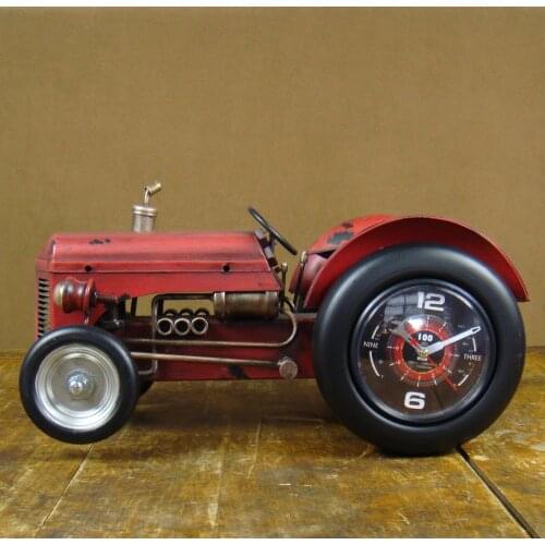 Ragged Effect Iron Art Tractor Model Table Clock Handmade Metal Vehicle Mantel Clock Homeware Decor Craft Accessories Furnishing