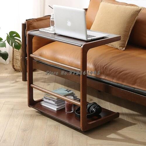 Nordic Solid Wood Side Table With Wheels Movable Sofa Side Cabinet Small Tea Table Side Table Modern Simple Living Room Tea Tabl