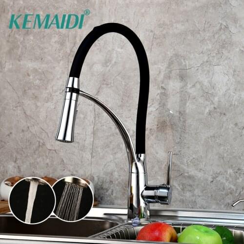 KEMAIDI Kitchen Basin Water Mixer Faucet Soild Brass Polish Chrome Swivel Black Adjustble Pull Down Spray Kitchen Tap Faucets