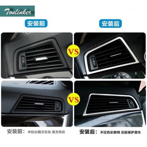 Tonlinker 2 PCS DIY Stainless Steel Three Color Dashboard Vents on Both Sides Light Box Cover Case Stickers for Bmw 5 I Series