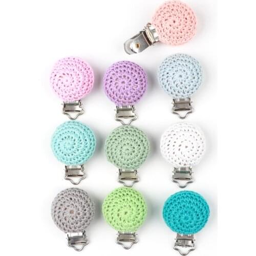 TYRY.HU 2PC Baby Teether Clips Wooden Crochet Pacifier Clips Handmade Teethers DIY Baby Shower Gift Accessories