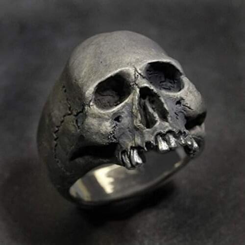 Vintage Mens Punk Skeleton ring Gothic Punk Ghost Head Skull Ring Hip-Hop Mens Horror Skeleton Locomotive Rock Biker Jewelry