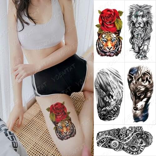 Waterproof Temporary Tattoo Sticker Peacock Snake Tatto Arm Tiger Rose Eagle Feather Body Art Arm Fake Sleeve Tatoo Women Men